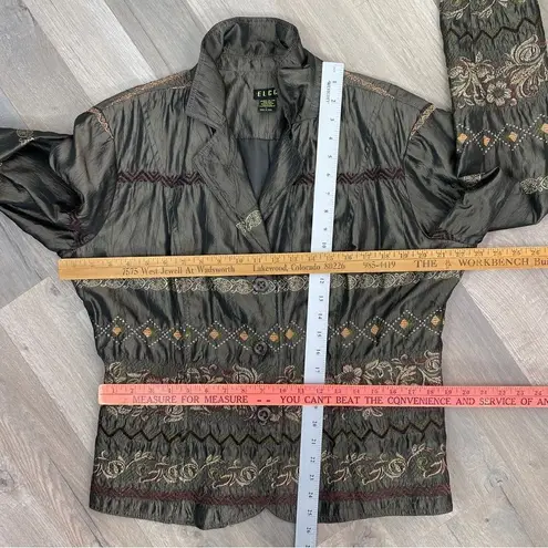 ELCC Vintage Embroidered Taffeta Blazer Jacket Gray Large Button Front