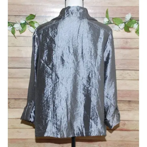 Ruby Rd . Ladies Gray Silver Metallic Jacket Blazer Size 10 Button Up Roll Tab
