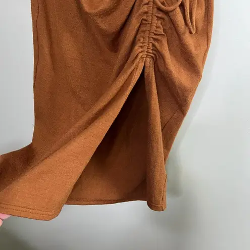 Kittenish Tie Scrunch Front Midi Sweater Dress V Neck Long Sleeve Keyhole Back