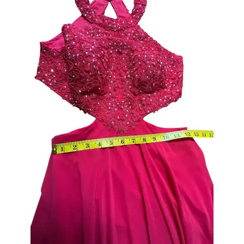 Betsy and Adam Red Rhinestone Halter Evening Gown Formal Dress - Size 4