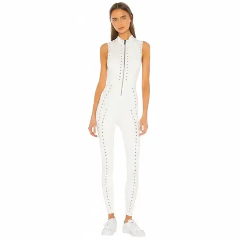 New Gigi C Sarah Zip Up Cutout Jumpsuit Catsuit White M Size M