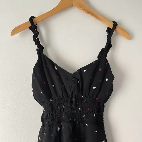 Reformation Black Elyse Patriotic Color Star Ruffle Strap Fit & Flare Mini Dress