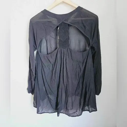 Free People  Black Boho Gauze Tunic Oversized Blouse Size Small