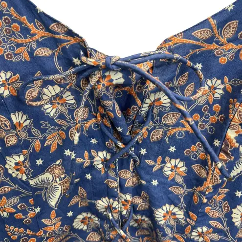 House of Harlow 1960 X Revolve Nastassia Boho Top S Cropped Floral Puff Sleeve Blue