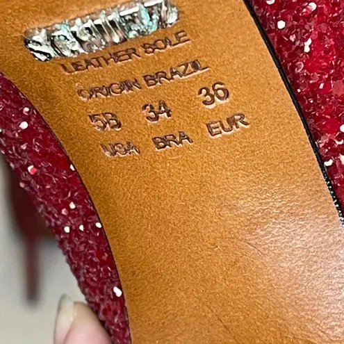 Schutz Stilletos Red Glitter Platform High Heels Lux Glam Party Shoes Size 5B