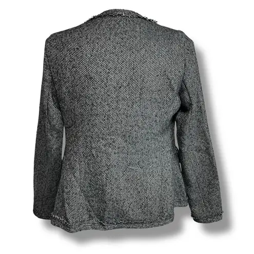 Depri Womens Tweed Blazer Jacket Open Front Long Sleeve Tailored Gray Black Larg
