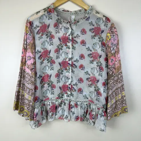 Aratta Silent Journey Blouse Boho Romantic Size S Approx Ruffle Flared Sleeves Pink