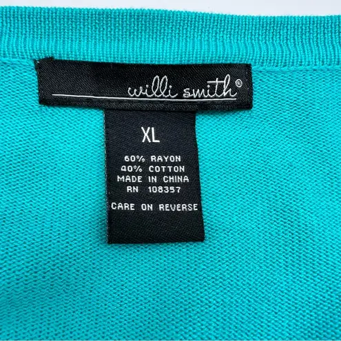 Willi Smith Women Cotton Blend Teal Cardigan w/Short Ruffled Trim Sleeve-Size XL