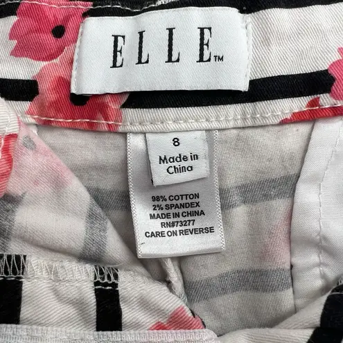Elle Venice White Shorts With Flowers & Black Stripes Size 8