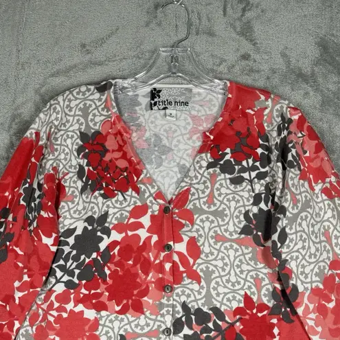 Title Nine Cardigan Sweater Womens M Red Floral Print Button Front Stretch Boho