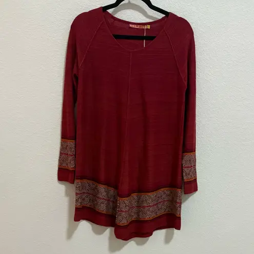 KUNA Wine Red Knit Tunic Sweater Peruvian Alpaca Wool Size L Large