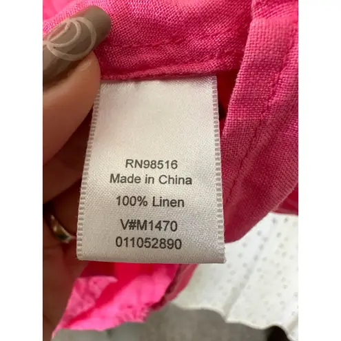 Coldwater Creek 100% Linen Pink Button Down Collar Shirt Blouse Petite M