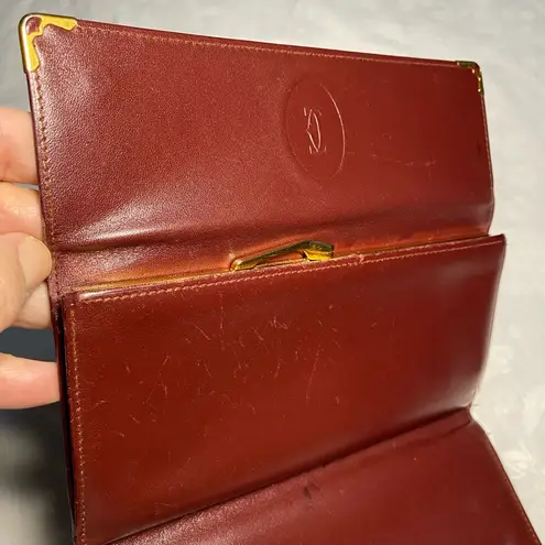 Cartier Burgundy Bordeaux Long Leather Kisslock Continental Wallet | Vintage