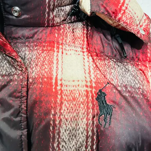 NEW Polo Ralph Lauren Carly Down Jacket Insulated Plaid Puffer Winter Coat Sz XL Red