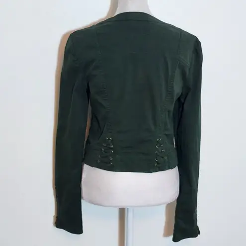 RACHEL Rachel Roy Green Cropped Zip Moto Jacket Size Medium Dark Green Jacket