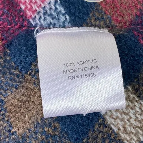 Isa & Steph Berry Red & Navy Plaid Button Up Poncho Wrap One Size Size undefined