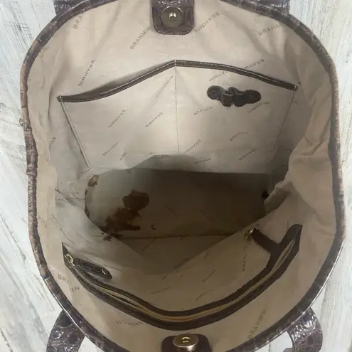 Brahmin Croc Embossed Leather Medium Convertible Tote Shoulder Bag Brown