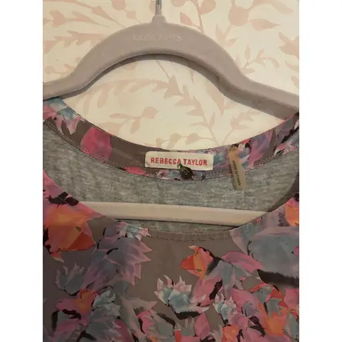 Rebecca Taylor Floral Print 100% Silk Short Sleeve Top