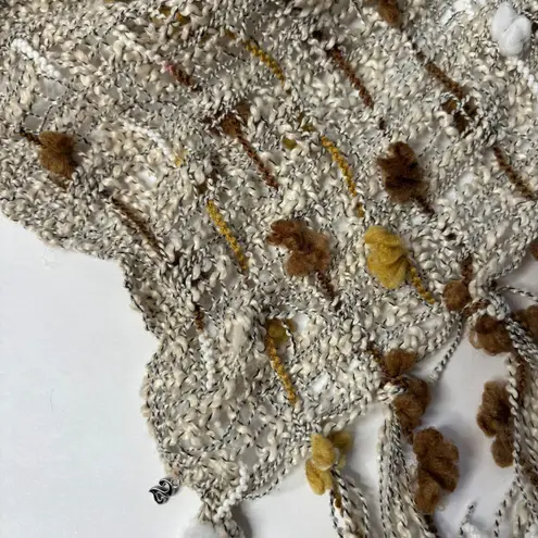 Textured Boho Tan Brown Rectangle Scarf Neutral Earthy Fairy Tassels Poms Y2K