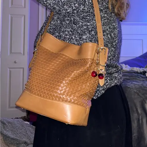 Valentina Tan Woven Leather Shoulder Bag