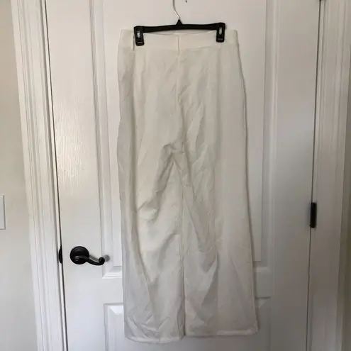 Cider Womens Pants L White Pleated Casual Linen Stretch Wide Pants NWT