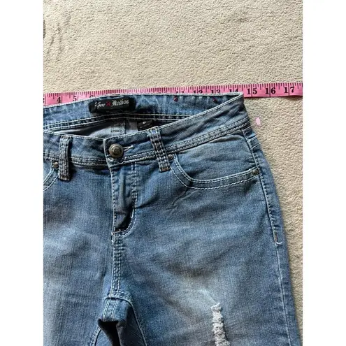 Love Nation Capri Blue Jeans Medium Wash Rhinestone Jeweled Pants Sz 8