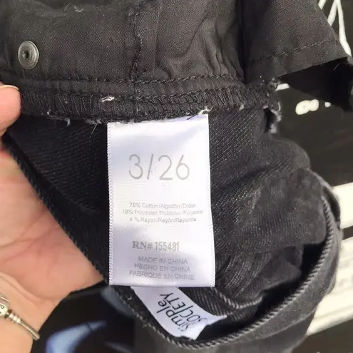 Simple Society Ladies Simply Society Black Rhinestone Studded Button Fly Jeans Size 3