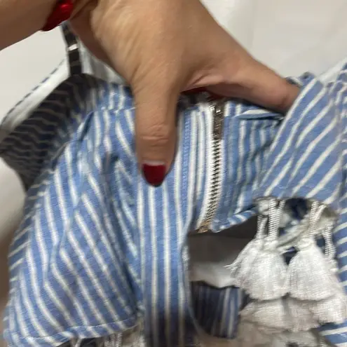 Rise of Dawn Blue Pinstripe Tassel Crop Zip Back Large Blue