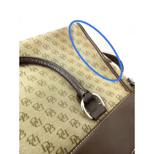 Dooney & Bourke Brown Tan DB Double Pocket Tote Satchel Purse Removable Strap