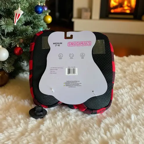 Snugimals Ladies Slippers Buffalo Plaid Red Black Bear M 7/8 Cozy Comfort