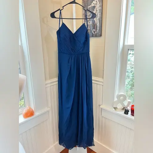 Weddington Way Navy Blue Pleated V Neck Bridesmaid Formal Gown Dress Size 2