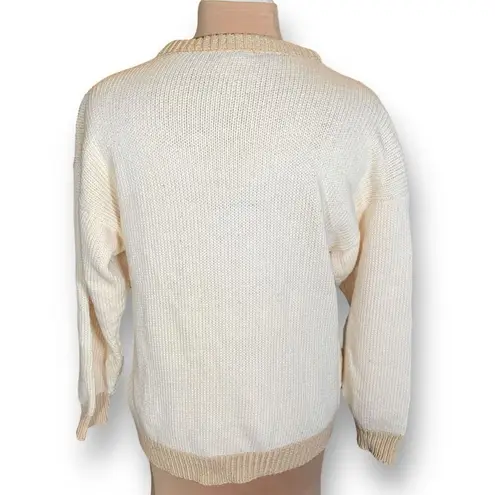 Vintage Andina Tennis Prep Sweater Hand Knit Neutral Pullover Cream Crewneck White Size M