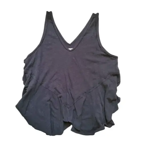 We The Free  People Tank Top Women Small Black V Neck Flowy Tiered Asymetrical