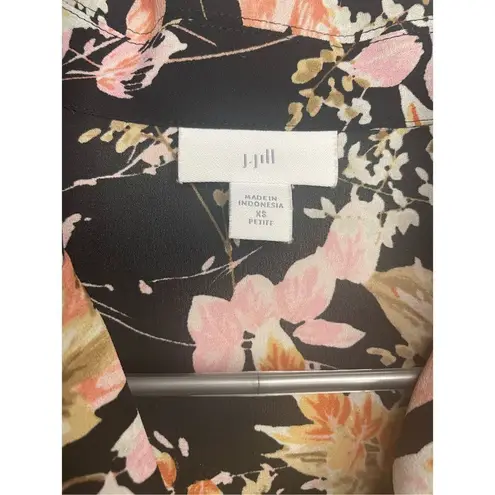 J.Jill  Black Floral Wrap Front Blouse Size XS