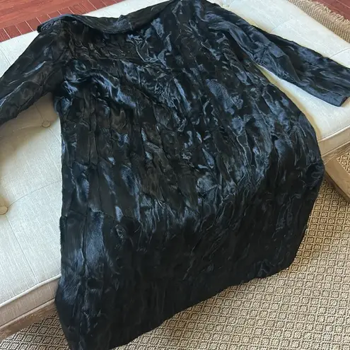 Pellicceria E.Delaroli Napoli Black Lamb Short Curly Fur Coat Italian 80's Size 8