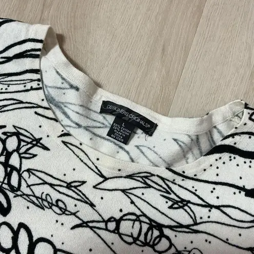 Y2K Abstract Floral Botanical Art Print 3/4 Sleeve Round Neck Women's Top Shirt Size L