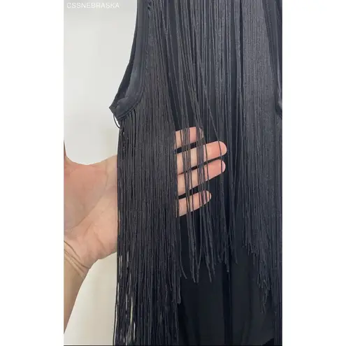 Women's Western Boho Fringe Trim Sleeveless Bodycon Halter Bodysuit looks like L Size L