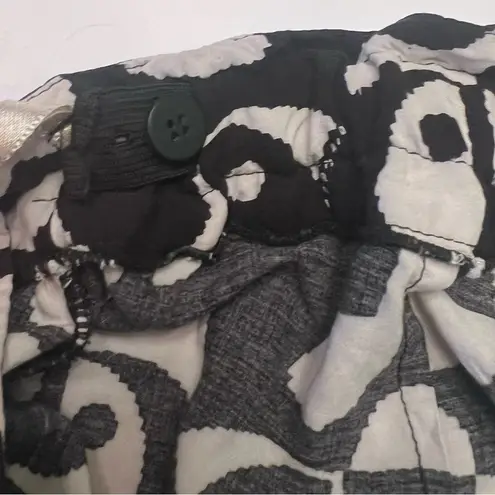 Farm Rio Geo Toucan High-Rise Wide Leg Utility Black & White Pocket Pants Sz S/M