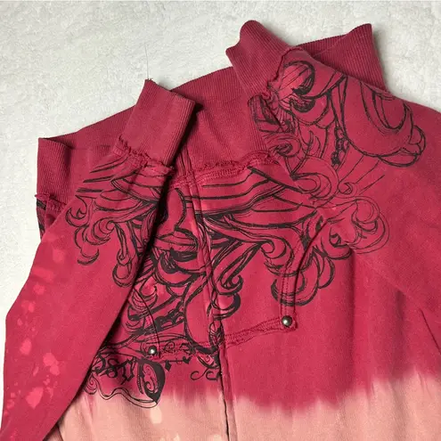 Key Closet Hoodie Dipped Tie Dye Full Zip Hooded Sweater Studded Y2K Grunge 2003 Pink Size M