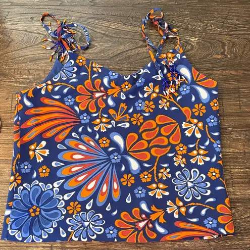 Sigrid Olsen Navy Orange Floral Skirt Set Small S Tassel Tie Strappy Coastal