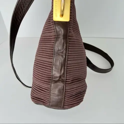 Sharif Americana brown leather mixed media rib bucket zip crossbody bag purse