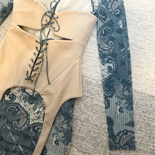 Loba Revolve Nude Blue Corset Mini Dress