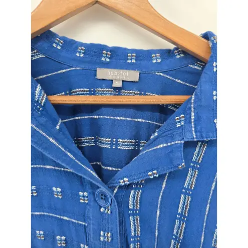 Habitat Women Blue Geometric Print Button Up Long Sleeve Shirt XL