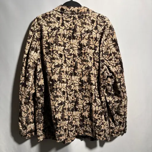 CJ Banks Brown Corduroy Jacket Leaf Print Womens 3X Buttons Artsy Leaves Boho Size undefined