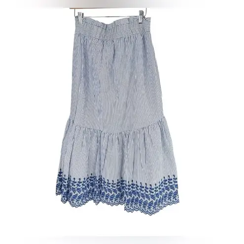 Tuckernuck Cinzia Blue Stripe Eyelet Skirt Size M NWT Cotton Blend Midi Boho White Size M