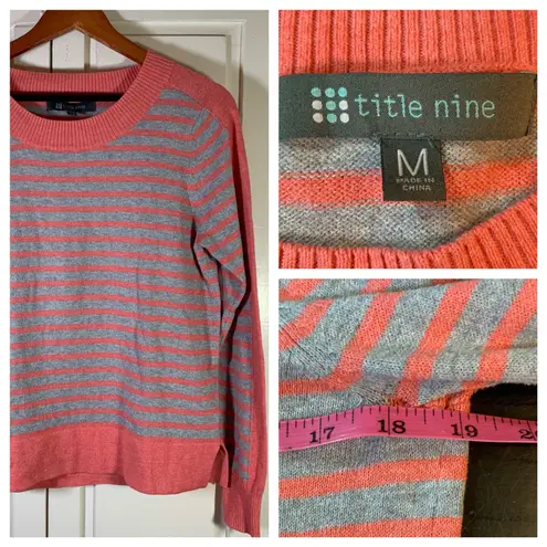 Title Nine Striped Pullover Sweater Women Medium Crew Neck Long Sleeve Casual