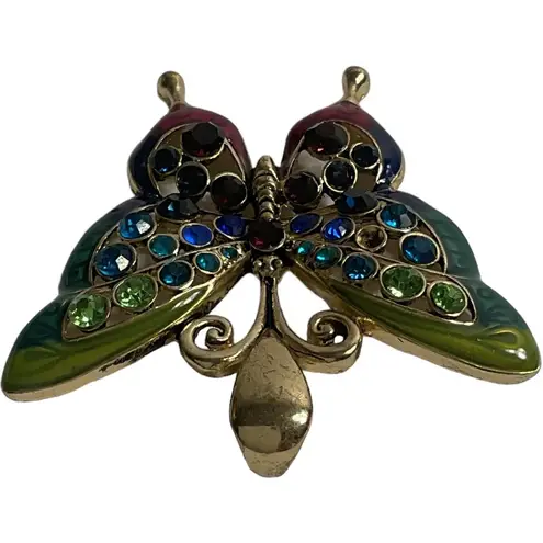 Multi Colored Enamel Gold Tone Butterfly with Multi Colored Rhinestone Pendant