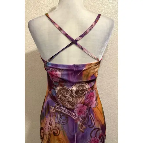 Vintage Y2K 2000s Multicolor Maxi Purple Boho Rhinestone Dress Size M