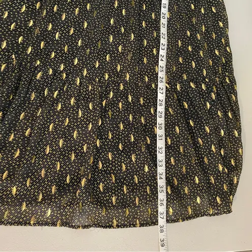 Elan Black Gold Metallic Feather Tie Neck Bow Button-up Bell Sleeve Dress Large