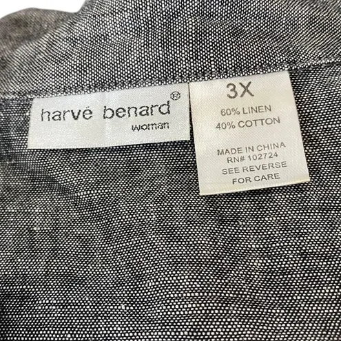 Harvé Benard Harve Bernard Women's PLUS SIZE 3X Gray Black Button down top Linen blend - Image 4